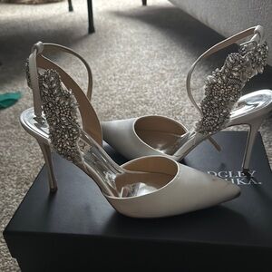 Badgley Mischka Women's White Embellished Heels